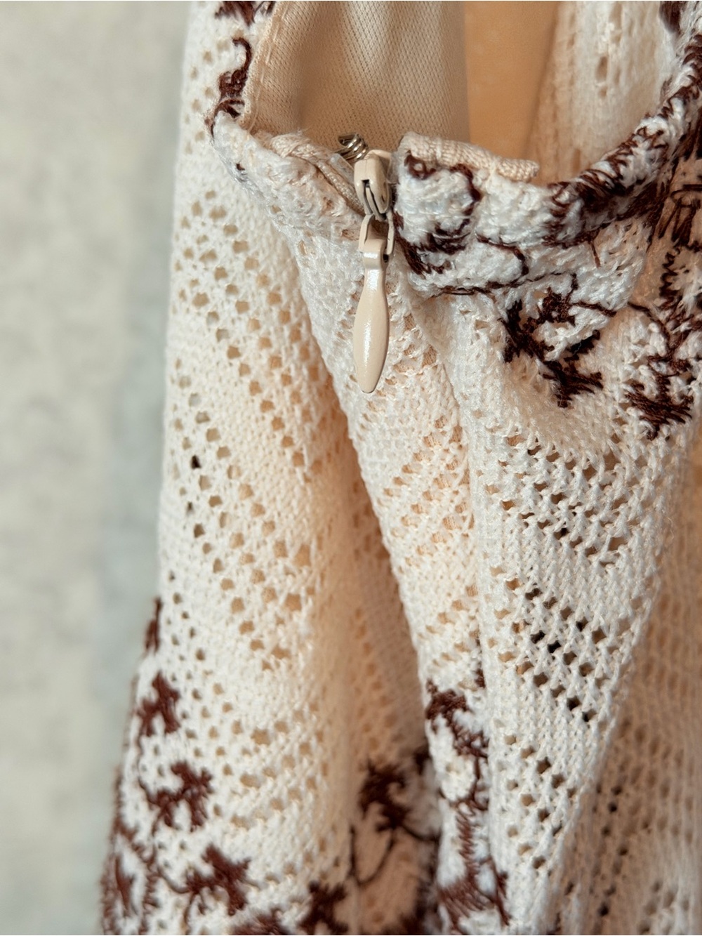 Venus Boho Crochet Embroidered Maxi Dress XL Cream Brown Beach Vacation - Picture 5 of 8